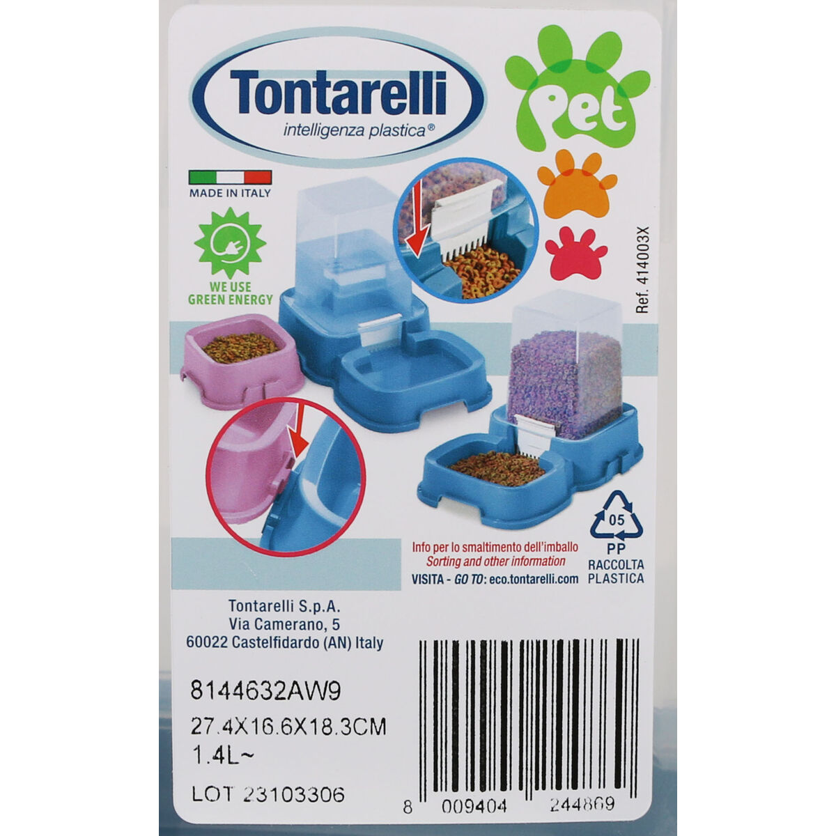 Foderskål til kæledyr Tontarelli  27,4 × 16,6 × 18,3 cm
